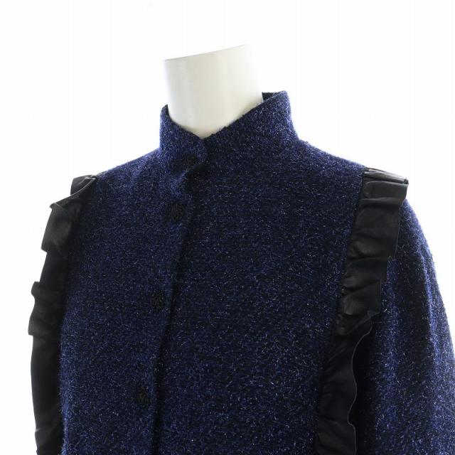 【中古】シャネル CHANEL ジャケット プルオーバー ラメ ツイード 長袖 切替 ココマークボタン フリル シルク 34 紺 中古】シャネル CHANEL ジャケット プルオーバー ラメ ツイード 長袖