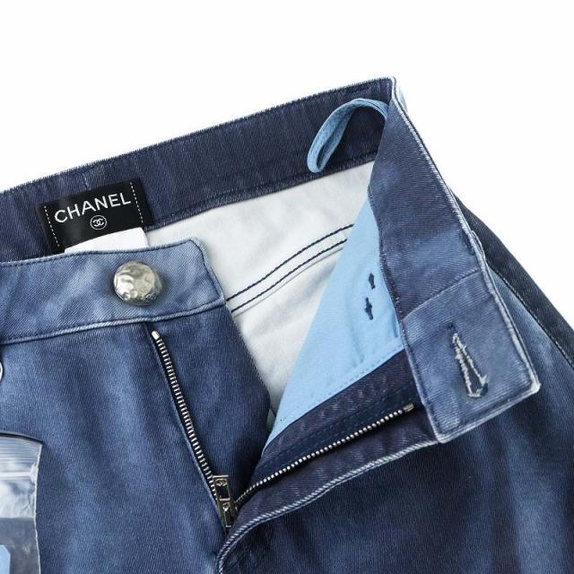 【中古】シャネル CHANEL ストレート デニムパンツ スキニー ジップフライ ロゴ タイダイ インディゴ 34 XS 紺 中古】シャネル CHANEL ストレート デニムパンツ スキニー ジップ