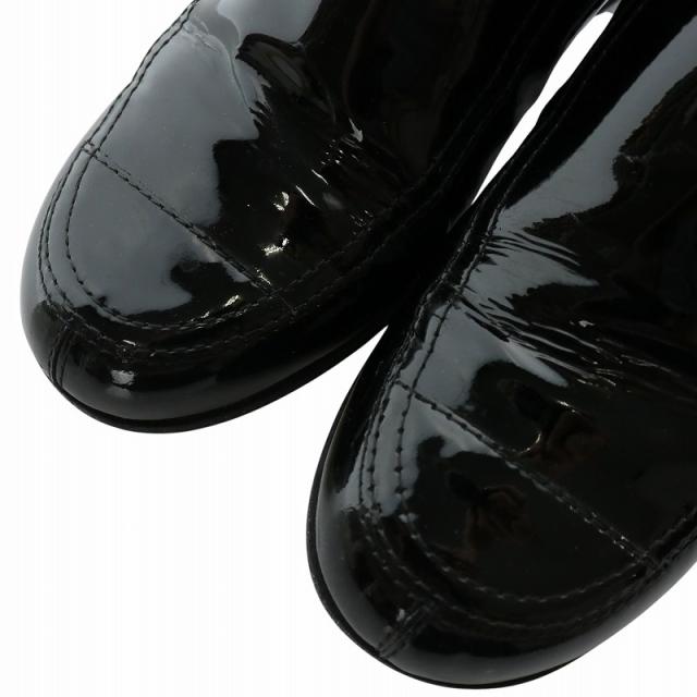 【中古】CHANEL ブーティ エナメル ラウンドトゥ レースアップ ココマーク ゴールド金具 36.5 23.5cm 黒 G30949