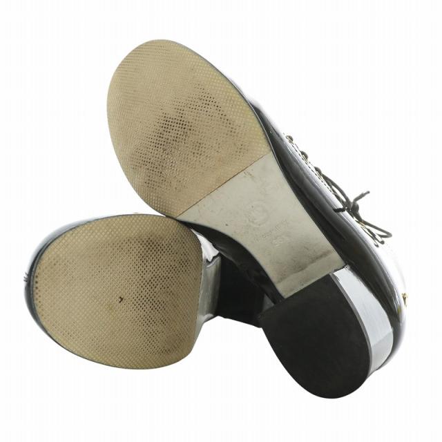 【中古】CHANEL ブーティ エナメル ラウンドトゥ レースアップ ココマーク ゴールド金具 36.5 23.5cm 黒 G30949
