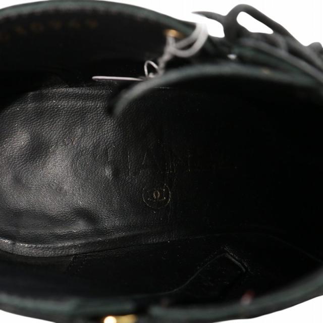 【中古】CHANEL ブーティ エナメル ラウンドトゥ レースアップ ココマーク ゴールド金具 36.5 23.5cm 黒 G30949