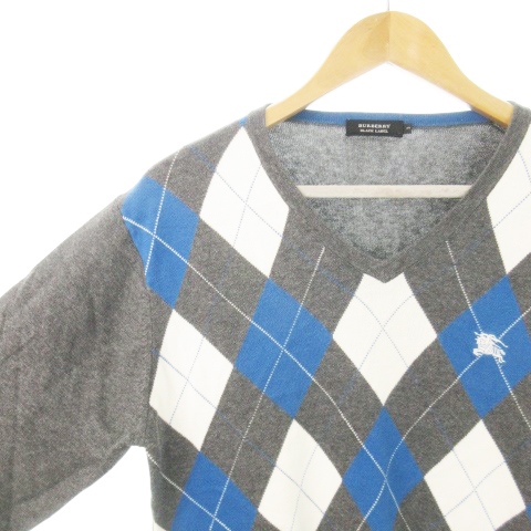 バーバリーブラックレーベル Vネックセーターグレー BURBEARY BLACK