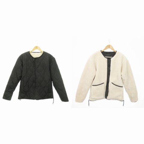 【中古】タイオン TAION REVERSIBLE JACKETS リバーシブル ダウンジャケット ダブルジップ キルティング ボア S 黒