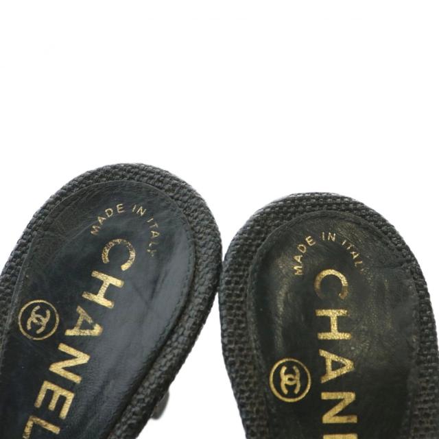 【中古】シャネル CHANEL ミュール サンダル ココマーク ターンロック ストロー 34.5 21.5cm 黒 ブラック レディース
