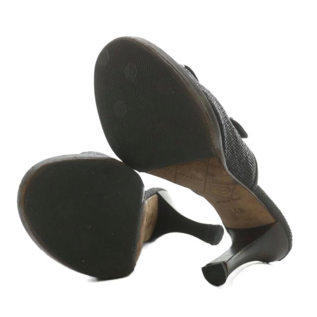 【中古】シャネル CHANEL ミュール サンダル ココマーク ターンロック ストロー 34.5 21.5cm 黒 ブラック レディース