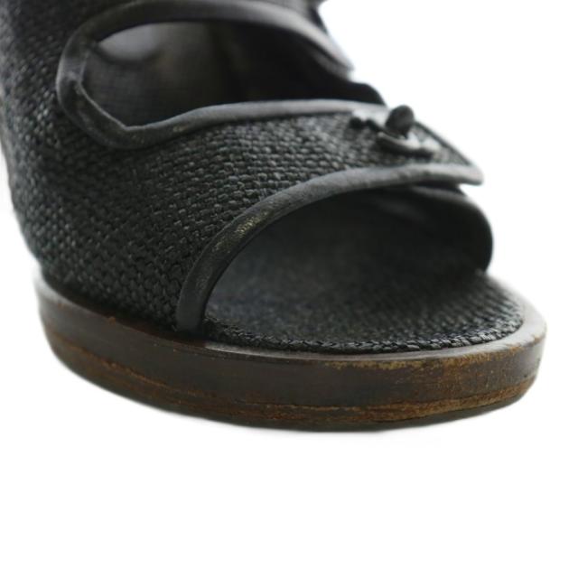 【中古】シャネル CHANEL ミュール サンダル ココマーク ターンロック ストロー 34.5 21.5cm 黒 ブラック レディース