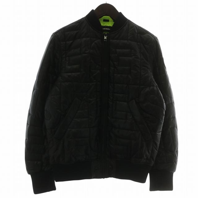 DIESEL 中綿 キルティング ブルゾン ジップアップ ナイロン M 黒 ディーゼル ロゴキルティングブルゾン ジャケット MA-1 中綿 ジップ