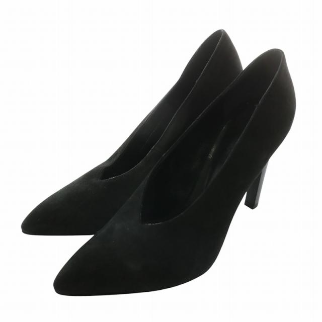 【中古】エルメス HERMES パンプス スエード ポインテッドトゥ ハイヒール 38 24.5cm 黒 ブラック