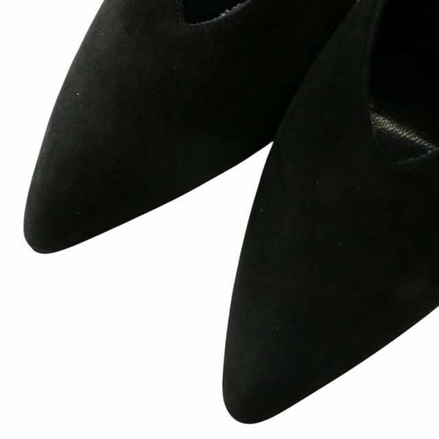 【中古】エルメス HERMES パンプス スエード ポインテッドトゥ ハイヒール 38 24.5cm 黒 ブラック