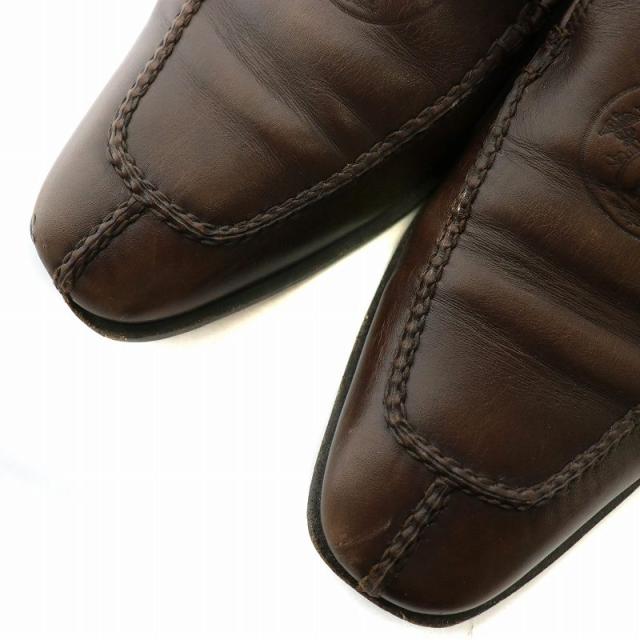 【中古】エルメス HERMES ビジネスシューズ ドレスシューズ レザー スクエアトゥ ロゴ 39 25.5cm 茶色 ブラウン