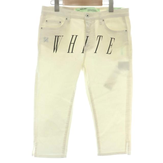 【中古】オフホワイト OFF WHITE デニムパンツ ジーンズ テーパード クロップド丈 ジップフライ ロゴ プリント 27 白