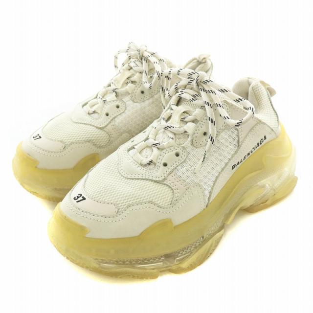 【中古】バレンシアガ BALENCIAGA Triple S スニーカー レザー メッシュ ローカット 厚底 ロゴ 刺繍 37 24.5cm 白