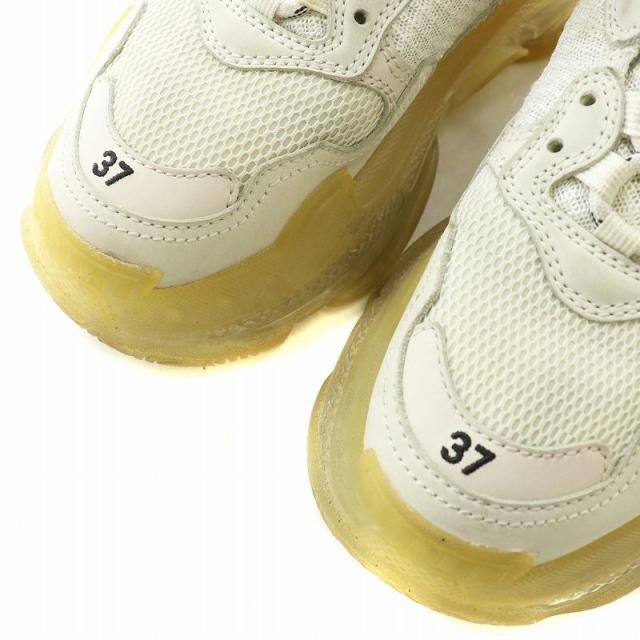 【中古】バレンシアガ BALENCIAGA Triple S スニーカー レザー メッシュ ローカット 厚底 ロゴ 刺繍 37 24.5cm 白