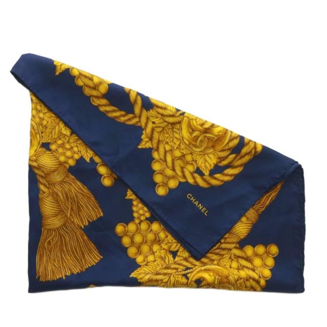 中古】シャネル CHANEL スカーフ 大判 絹 シルク 総柄 ココマーク ロゴ