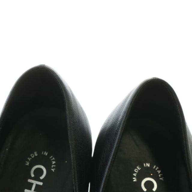 【中古】CHANEL パンプス レザー エナメル ラウンドトゥ ハイヒール カメリア ココマーク 36.5 23.5cm 黒 G28744
