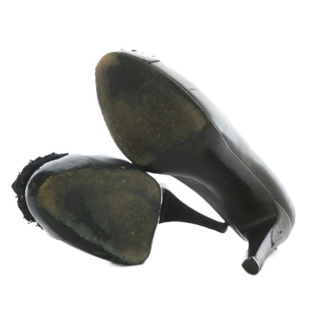 【中古】CHANEL パンプス レザー エナメル ラウンドトゥ ハイヒール カメリア ココマーク 36.5 23.5cm 黒 G28744