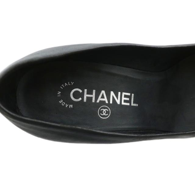 【中古】CHANEL パンプス レザー エナメル ラウンドトゥ ハイヒール カメリア ココマーク 36.5 23.5cm 黒 G28744