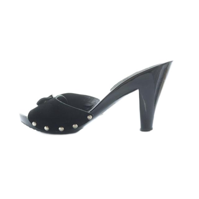 【中古】シャネル CHANEL サンダル ミュール ロゴ ココマーク ハイヒール スエード エナメル 35 22.5cm 黒 ブラック