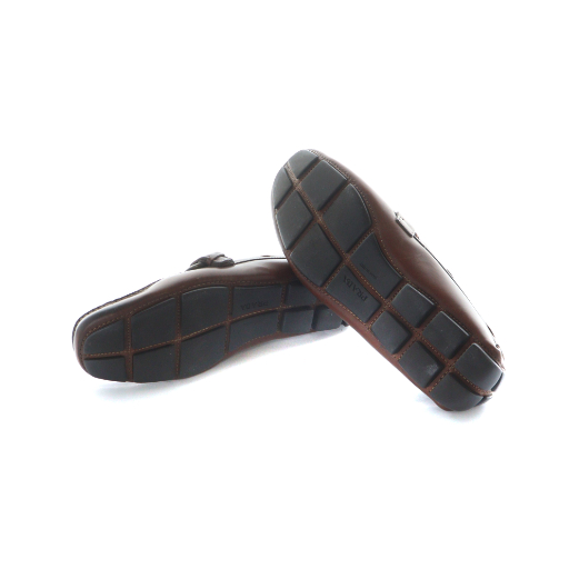 【中古】プラダ PRADA ローファー 革靴 スクエアトゥ ロゴ ベルト レザー 6.5 25.5cm 茶 ブラウン ■GY19 /MQ