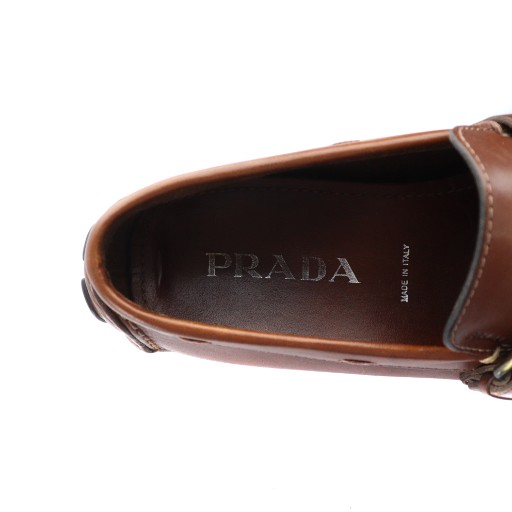 【中古】プラダ PRADA ローファー 革靴 スクエアトゥ ロゴ ベルト レザー 6.5 25.5cm 茶 ブラウン ■GY19 /MQ