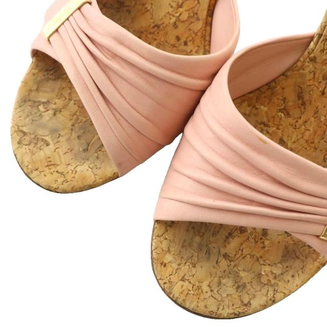 【中古】シャネル CHANEL サンダル コルク レザー オープントゥ ハイヒール ロゴ ゴールド金具 37 23.5cm ピンク 茶色