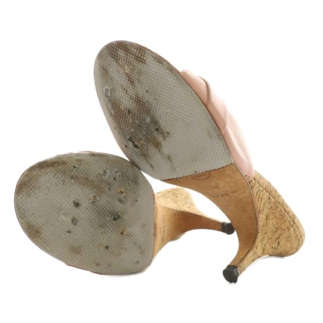 【中古】シャネル CHANEL サンダル コルク レザー オープントゥ ハイヒール ロゴ ゴールド金具 37 23.5cm ピンク 茶色