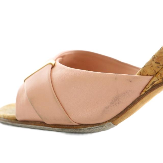 【中古】シャネル CHANEL サンダル コルク レザー オープントゥ ハイヒール ロゴ ゴールド金具 37 23.5cm ピンク 茶色