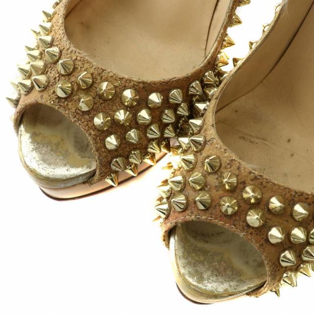 【中古】Christian louboutin パンプス エナメル オープントゥ ピンヒール ロックスタッズ 35.5 22.5cm マルチカラー