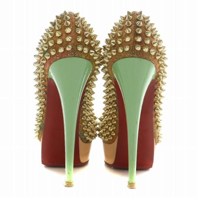 【中古】Christian louboutin パンプス エナメル オープントゥ ピンヒール ロックスタッズ 35.5 22.5cm マルチカラー