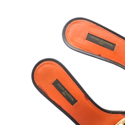 【中古】ルイヴィトン LOUIS VUITTON サンダル ラウンドトゥ ベルト ロゴ モノグラム レザー 36.5 24.5cm オレンジ