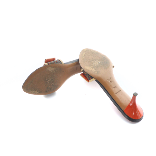 【中古】ルイヴィトン LOUIS VUITTON サンダル ラウンドトゥ ベルト ロゴ モノグラム レザー 36.5 24.5cm オレンジ