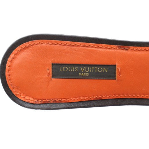【中古】ルイヴィトン LOUIS VUITTON サンダル ラウンドトゥ ベルト ロゴ モノグラム レザー 36.5 24.5cm オレンジ