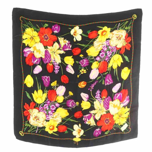 中古】グッチ GUCCI スカーフ 大判 絹 シルク 花柄 総柄 ロゴ マルチ