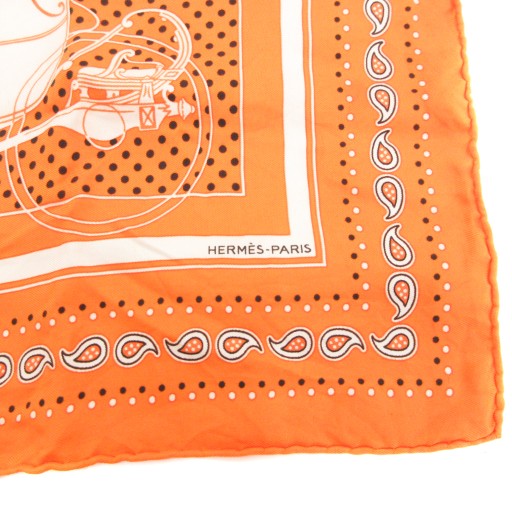 【中古】エルメス HERMES カレ55 エクスリブリス Ex-Libris スカーフ バンダナ ドット 馬車柄 絹 シルク オレンジ 中古】エルメス HERMES カレ55 エクスリブリス Ex-Libris スカーフ