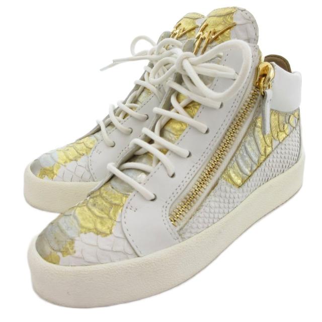 【中古】ジュゼッペザノッティデザイン スニーカー シューズ ハイカット パイソン型押し 35 白 ホワイト