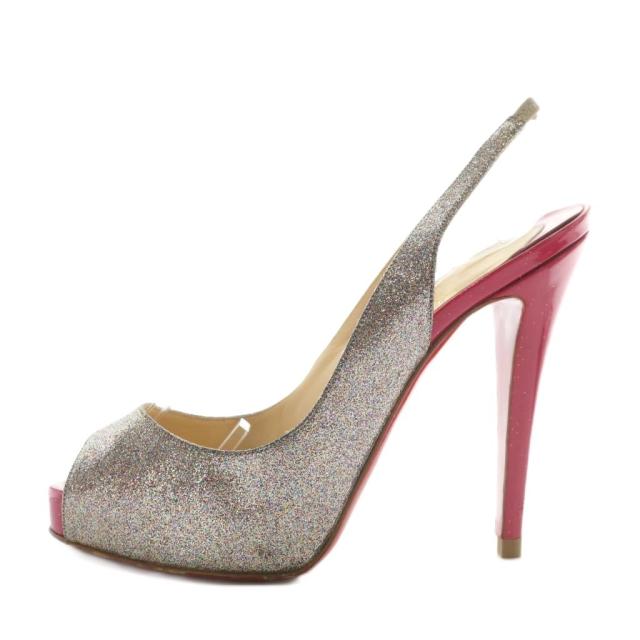 【中古】Christian louboutin サンダル パンプス エナメル オープントゥ ピンヒール 36.5 23.5cm ピンク シルバー色