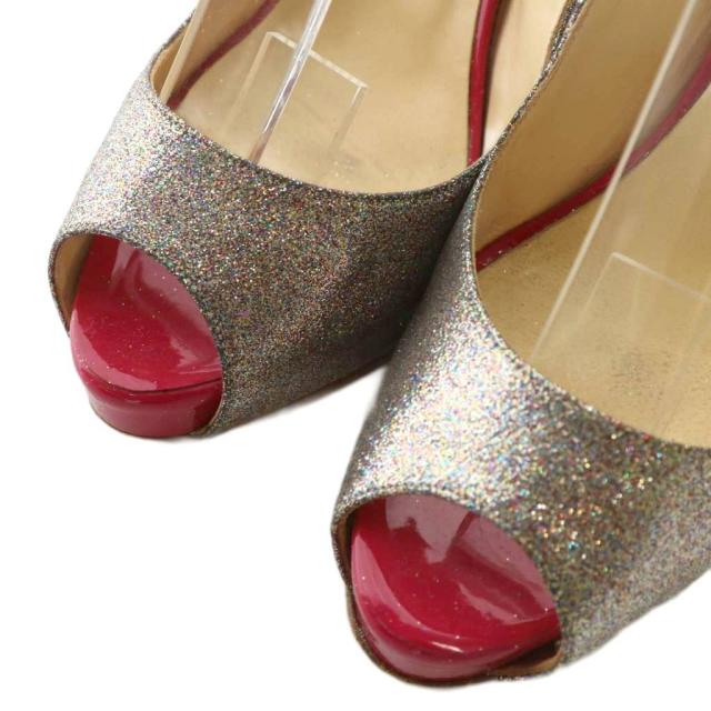 【中古】Christian louboutin サンダル パンプス エナメル オープントゥ ピンヒール 36.5 23.5cm ピンク シルバー色