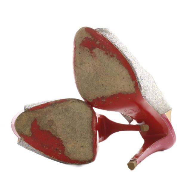 【中古】Christian louboutin サンダル パンプス エナメル オープントゥ ピンヒール 36.5 23.5cm ピンク シルバー色