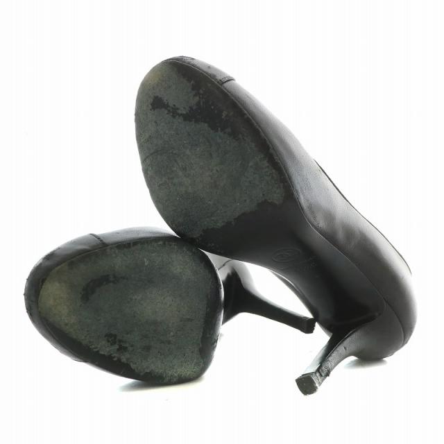 【中古】シャネル CHANEL パンプス レザー ラウンドトゥ ハイヒール リボン ココマーク 36.5 23.5cm 黒 G28504