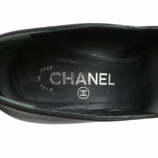 【中古】シャネル CHANEL パンプス レザー ラウンドトゥ ハイヒール リボン ココマーク 36.5 23.5cm 黒 G28504