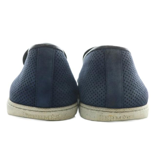【中古】エルメス HERMES スリッポン スニーカー スエード メッシュ ローカット ラウンドトゥ ロゴ 41.5 26.5cm 紺