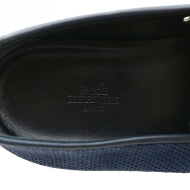 【中古】エルメス HERMES スリッポン スニーカー スエード メッシュ ローカット ラウンドトゥ ロゴ 41.5 26.5cm 紺