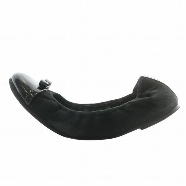 【中古】LOUIS VUITTON バレエシューズ フラットシューズ スエード エナメル ラウンドトゥ LVロゴ 37 23.5cm 黒