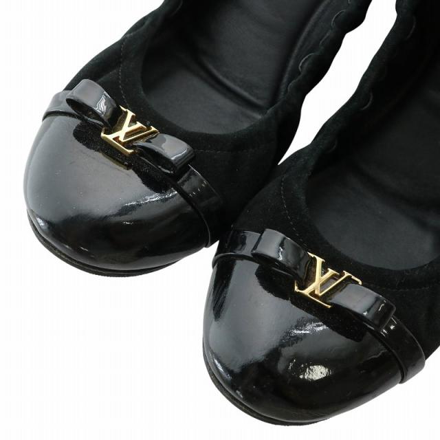 【中古】LOUIS VUITTON バレエシューズ フラットシューズ スエード エナメル ラウンドトゥ LVロゴ 37 23.5cm 黒