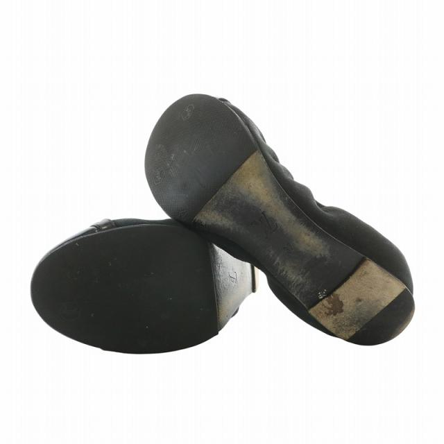 【中古】LOUIS VUITTON バレエシューズ フラットシューズ スエード エナメル ラウンドトゥ LVロゴ 37 23.5cm 黒