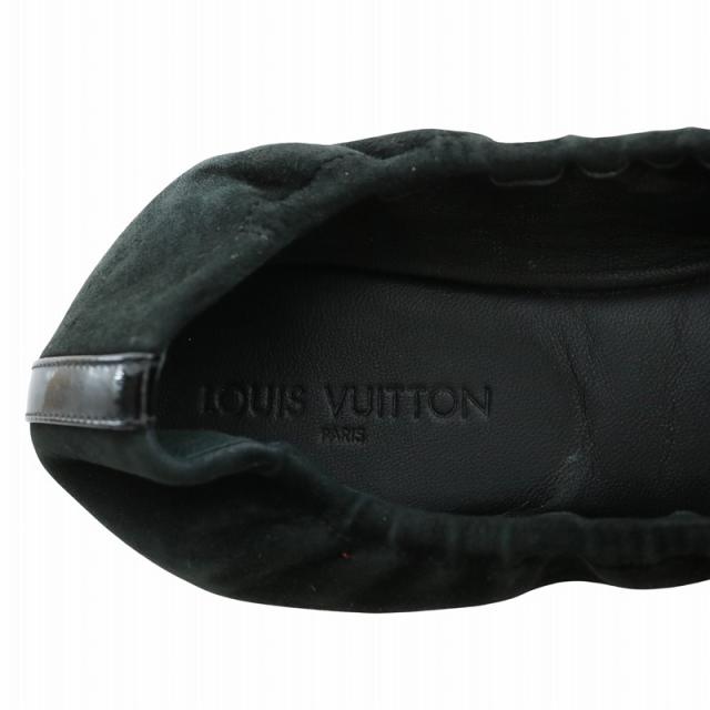 【中古】LOUIS VUITTON バレエシューズ フラットシューズ スエード エナメル ラウンドトゥ LVロゴ 37 23.5cm 黒