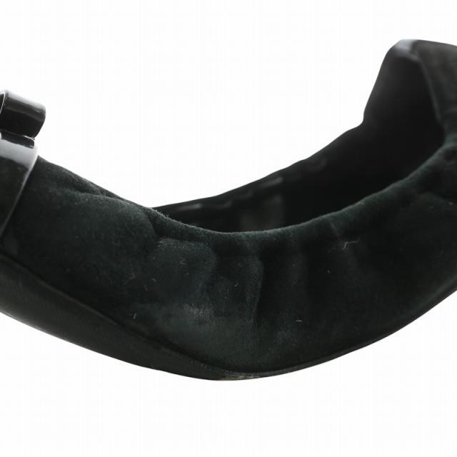 【中古】LOUIS VUITTON バレエシューズ フラットシューズ スエード エナメル ラウンドトゥ LVロゴ 37 23.5cm 黒