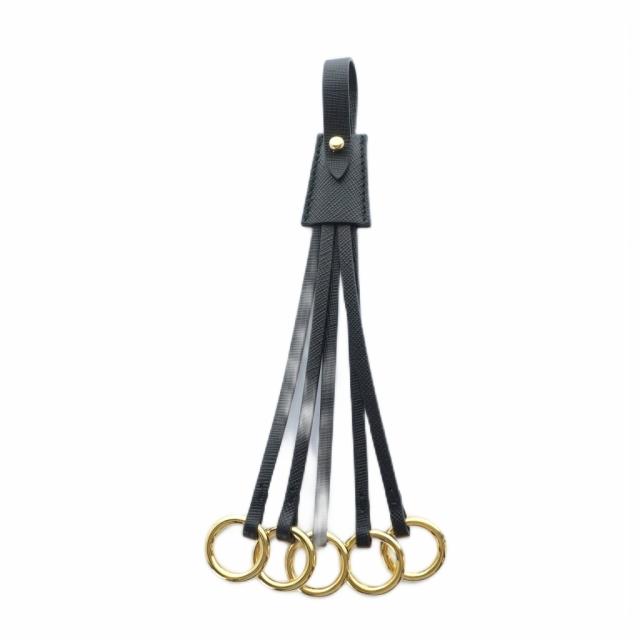 【中古】プラダ PRADA バッグチャーム 5連 ストラップ キーリング レザー ゴールド金具 黒 ブラック ■GY19 /MQ