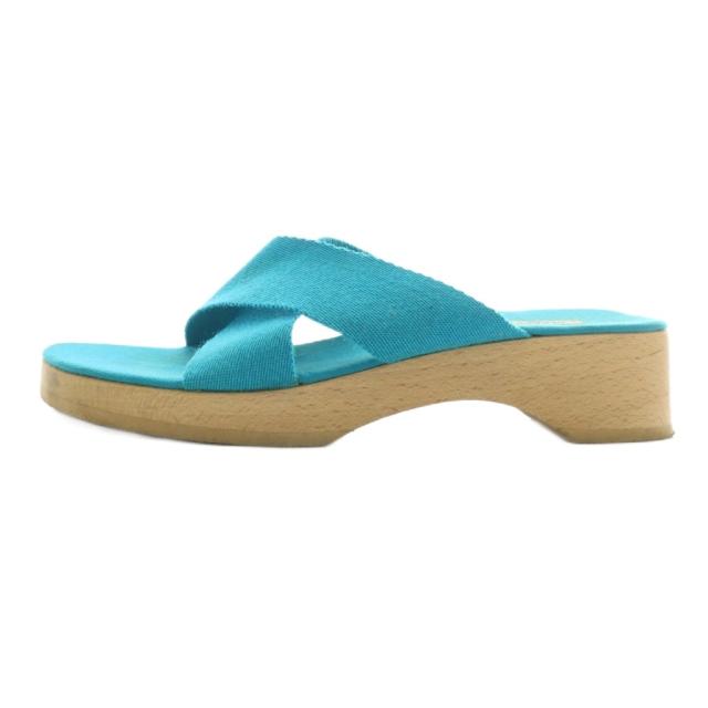 【中古】エルメス HERMES サンダル キャンバス オープントゥ ウッドソール 38 24.5cm 青 ブルー