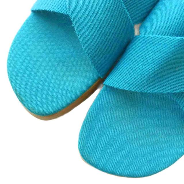 【中古】エルメス HERMES サンダル キャンバス オープントゥ ウッドソール 38 24.5cm 青 ブルー